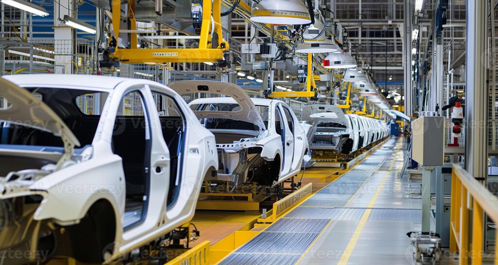 ai generated electric car production line innovative manufacturing in a modern factory photo