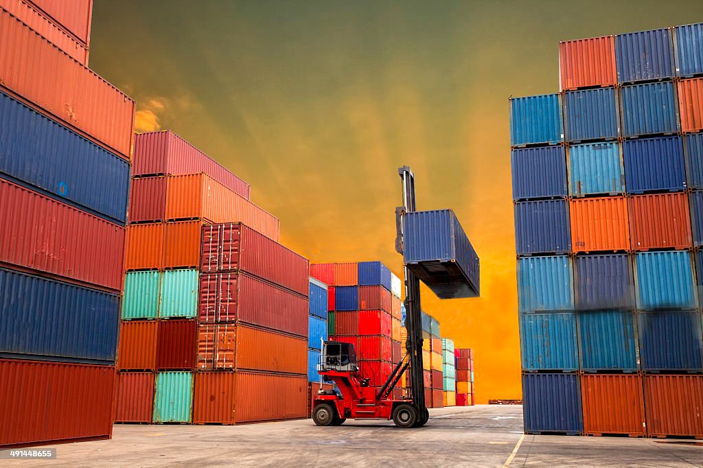 containers in the port of laem chabang in thailand.